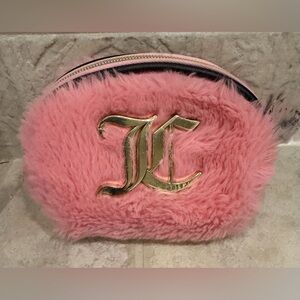 Juicy Couture Pink Fur Mini Cosmetic Bag Gold Hardware Logo Y2K Barbiecore